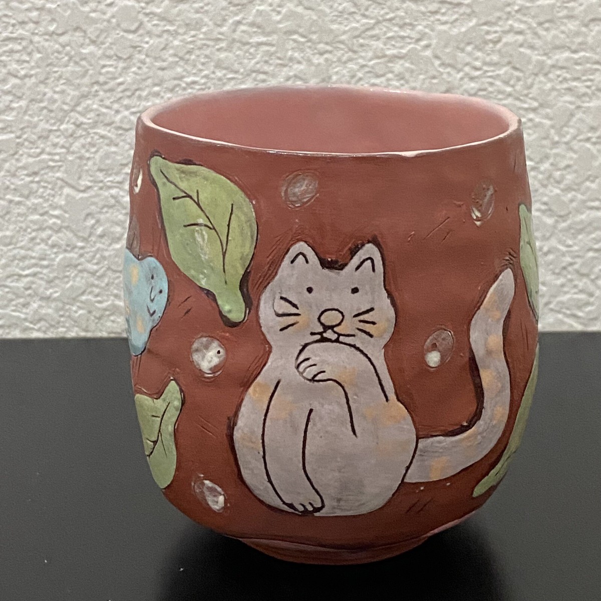 LAURA CAROLINE CASAS Handcrafted Studio Art Pottery Cat Flower