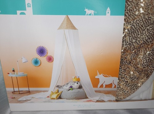 Pillowfort Gold Sequin Canopy White Netting For Twin Bed Play Area For Kids