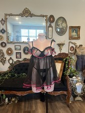 Vintage Y2K Victoria  s Secret Black Sheer Babydoll Set w/ Thong Medium 36c