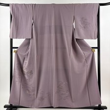 Japanese Silk Kimono M 157.5cm Ash purple Building Kasamatsu Lined Gold thread 6