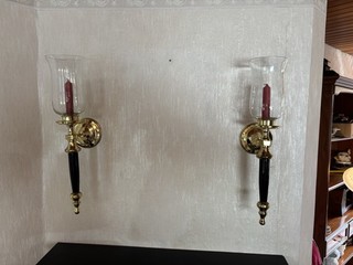 Paar Wandkerzenhalter Messing Schwarz Gold Wandleuchter mit Glas Zylinder 2tlg