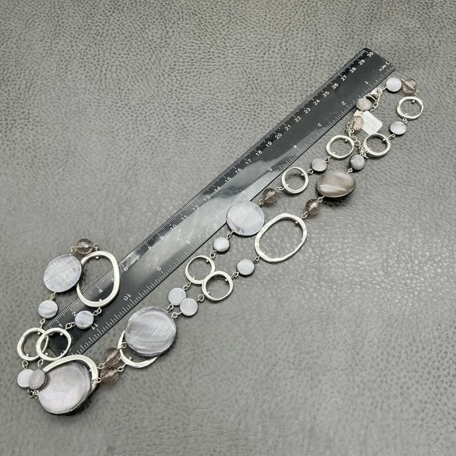 lia sophia 长项链女式银色锤形 Ovals 灰色珍珠母 — 第 3/4 张图片