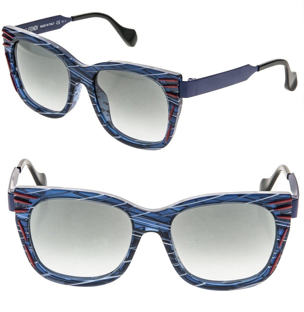 FENDI FF0180 Thierry Lasry Kinky Blue Red Stripe Square Metal