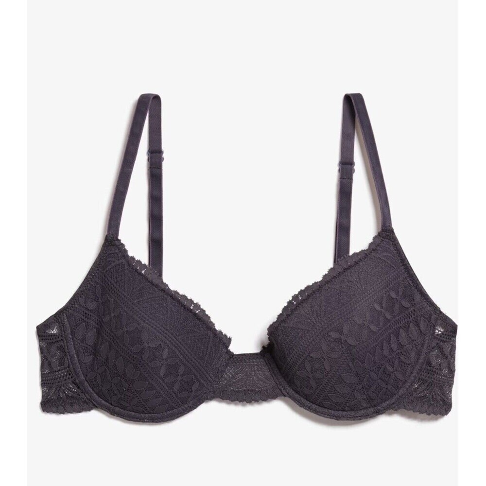 Sujetador push up de encaje gris oscuro con aros correas ajustables cobertura completa 38D para mujer