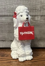 TJ MAXX VIRAL French POODLE Holiday Figurine Statue 10” RED Bow & Bag NEW