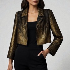 Carmen Marc Valvo Collection Cropped Evening Jacket Size 10 Gold Black Beaded