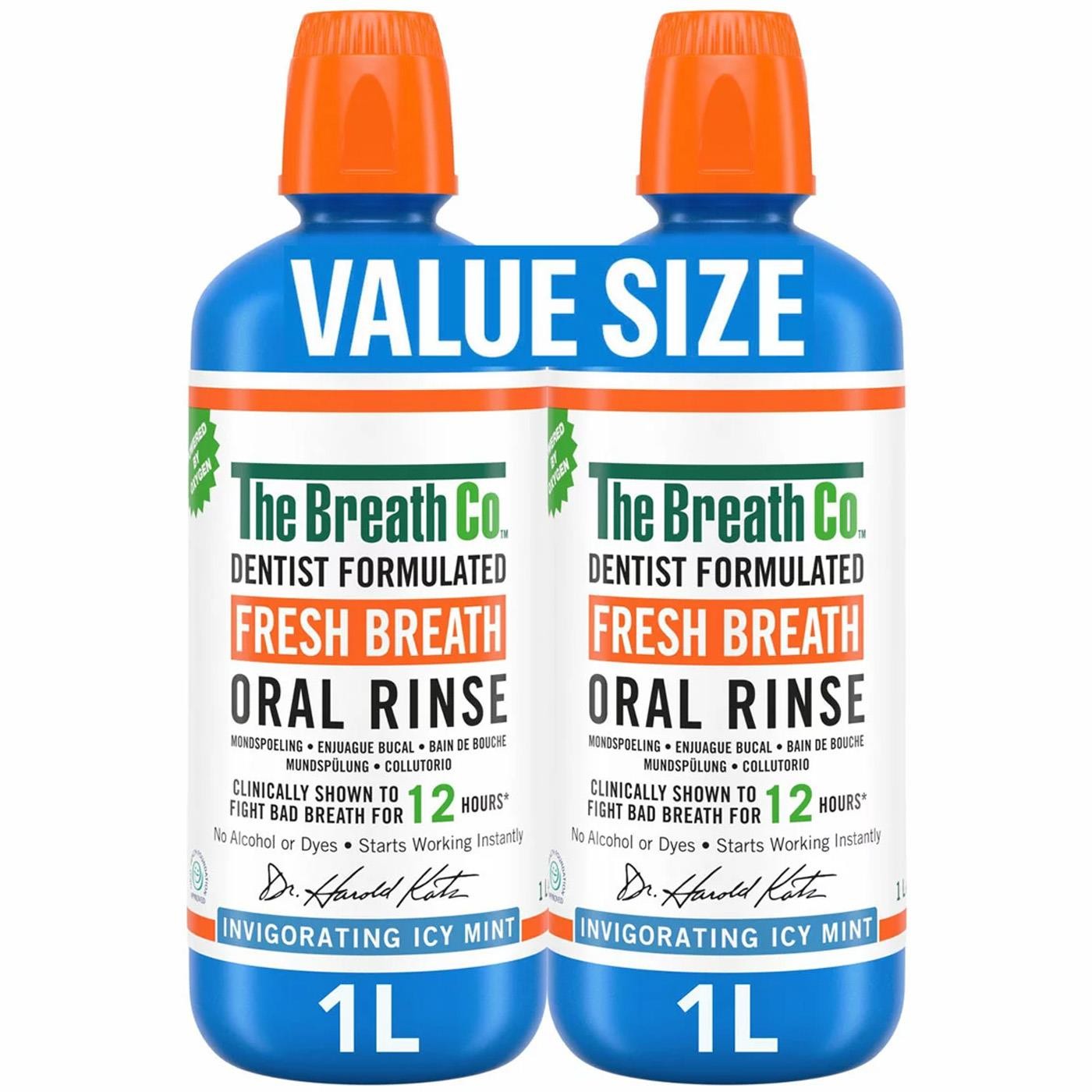 The Breath Co Mouthwash Icy Mint Oral Fresh Mouth Wash Freshness Rinse Pack 2x1L