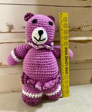 Vintage Handmade Crocheted Ballerina Bear Plush Purple Doll 12"