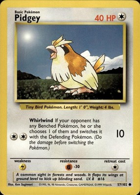 Pokemon Base Set Common Pidgey 57/102 - Near Mint (NM)