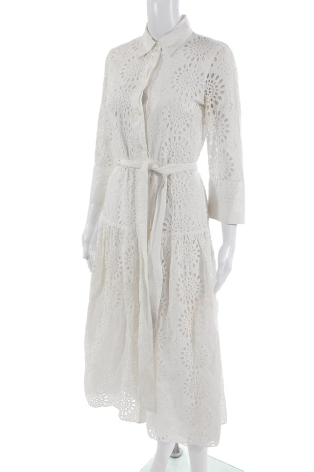 Vestido Camisa Zara Mujer Blanco Manga 3/4 Cuello Botón Algodón Boho Talla XS Foto 2 de 4