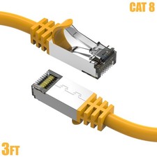 3FT Cat8 RJ45 Network LAN Ethernet SFTP Patch Cable 2GHz 40Gbps 26AWG Yellow