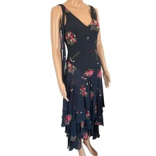 Y2K Celia Birtwell Express Silk Floral Asymmetrical Dress 4 Fairy Romantic 