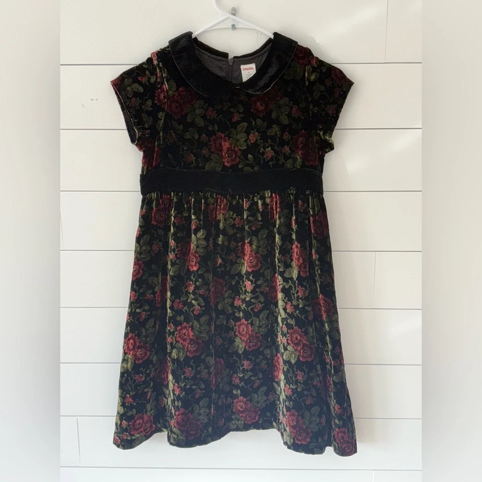 Vintage 2004 Gymboree Velvet Silk Blend Floral Holiday Dress Girls Size 9 - Image 2 of 4