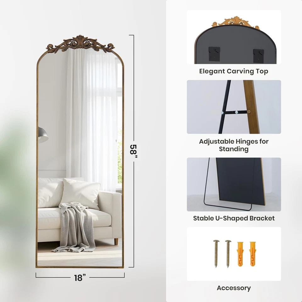 Espejo de piso de filigrana 18"x58" espejo de longitud completa independiente con vintage o... Foto 4 de 4