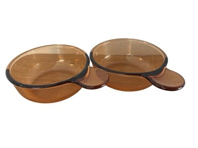 Vintage Corning Ware Visions Amber Glass Grab-It Bowls V-150-B USA Set of 2