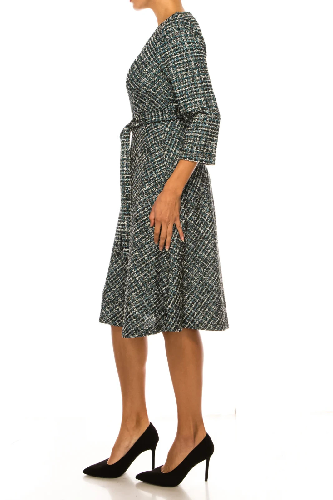 Shelby & Palmer Tweed A-Line Day Dress Size 14 Black White Turquoise NWT $99.99