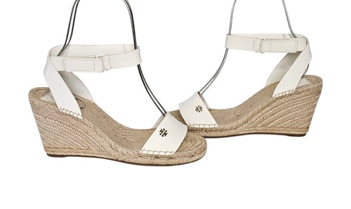 TORY BURCH NIB $278 Ivory Vegan Leather Bima 2 Ankle Strap Wedge Espadrille 8.5 - Picture 6 of 8