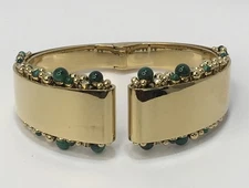Shanghai Tang Jade Crystal Hinged Cuff Bracelet NWT
