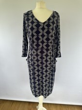 WOMENS WHITE STUFF SIZE UK 14 BLUE GREY PATTERN LONG SLEEVE POCKET DRESS