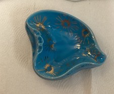 Atomic Starburst Retro Ashtray Turquoise & Gold Design Made In USA