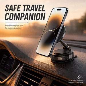 Magnetic Car Phone Holder Foldable Vacuum 360° Rotating Suction Cup Phone Mount