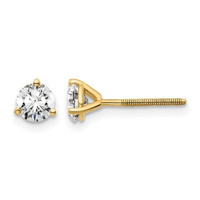 14k Gelbgold 3/4 Kt Lab gezüchteter Diamant drei Krappen Schraubverschluss Ohrstecker