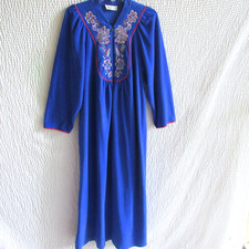 Zip Up Robe Long Embroidered Pockets Medium Royal Blue USA Vintage Vanity Fair