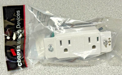 NEW Cooper Eaton 1208W Surge Protection White Receptacle Duplex Outlet w/ Alarm