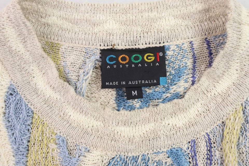 VTG COOGI US Men’s Medium Blue Cream 3D Australia Cotton Knit Sweater - Image 3 of 4