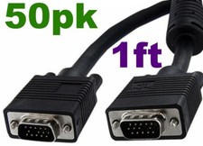 Lot50pack 12"Short SVGA/VGA Male-M Monitor/LCD/TV/Video Cable/Cord/Wire 4xShield