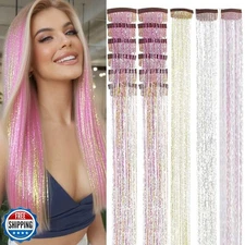 Hair Tinsel Clip in Tinsel Hair Extensions Pink Fairy Glitter Hai