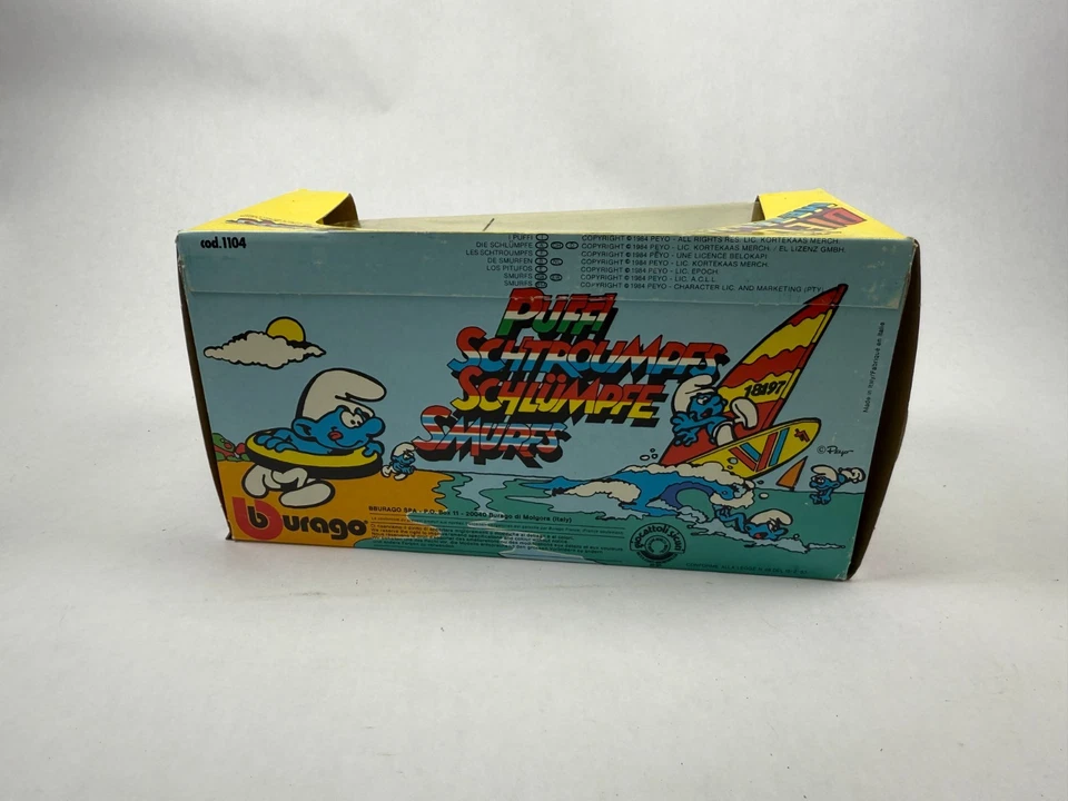 Pitufo Windsurfista con Jeep Azul Vintage Pitufos 1:24 Die Cast Nuevo 1984 Burago Italia Foto 4 de 4