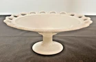 Vintage Milk Glass Pedestal Fruit Bowl - 11 x 4 in. - Lattice Edge