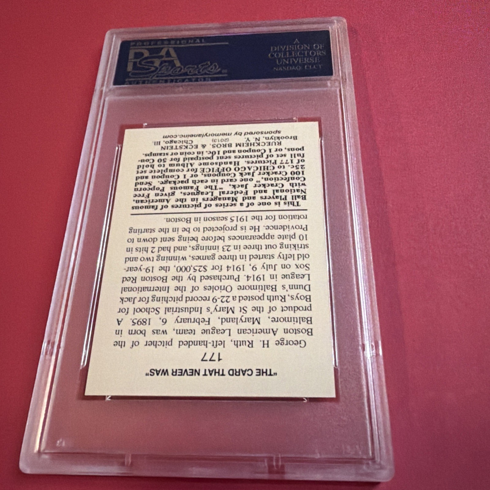 2013 NSCC PSA Promo - 1915 Cracker Jack - Babe Ruth - HOF - #460/500 view 4
