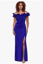 Xscape Women's Blue Ruched Ruffle Scuba Gown Dress Size 4 New