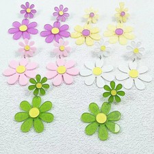 Daisy Flower Drop Earrings Silver Tone Long Dangle Floral Statement Jewelry