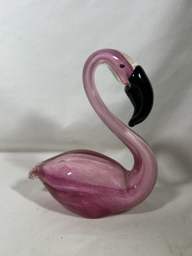 Vintage Glass Pink Flamingo Figureine Figure Collectible Decor 6" Tall