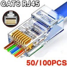 50/100x Pass Through RJ45 Cat6 Cat5e 8P8C Modular Plug Ethernet Crimp