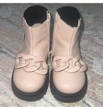 Florens le Piccole Girls' Pink Chain Ankle Bootie Flat Heel Round Toe EU 23