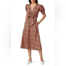 Love, Whit by Whitney Port Leopard Print Button Down Puff Sleeve Dress Medium