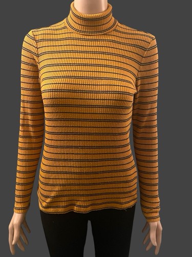 Uniqlo Top Turtleneck Vintage Y2K Skivvy Striped Retro Grunge Mustard Yellow S