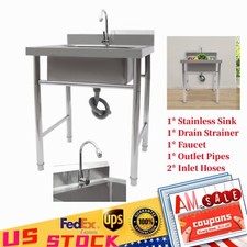 Commercial Stainless Kitchen Sink , Washing Bowl w/ Drain Strainer  Faucet