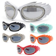 Womens Rhinestone Jewel Lens Trim Sport Wrap Flaming Plastic Sunglasses