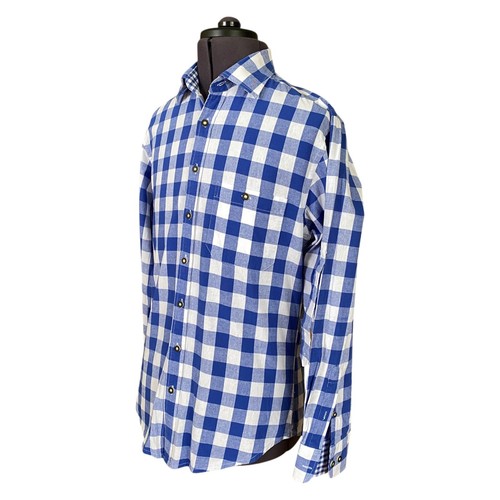 Camicia Wiesenprinz blu check tradizionale bavarese Loden cotone uomo 14,5 - 15 pollici - Foto 2 di 13
