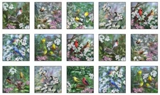 24" X 44" Panel Birds Bird-Watching Flowers Tweethearts Fabric Panel D487.83
