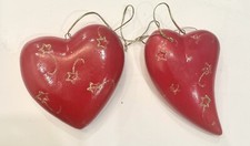 2 Hand Painted Red Heart Ornaments With Gold Design 3  -4  Tall Valentine  s Day 