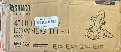 Sunco Lighting 12 Pack 4 Inch Slim Ultra-Thin Recessed Kit LED 3000K Warm White 