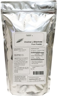 NuSci Choline L-Bitartrate powder 500g (1.1LB) smart cognitive 