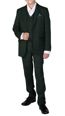 Paul Andrew Leo - Boys Green 3 Piece Checked Suit