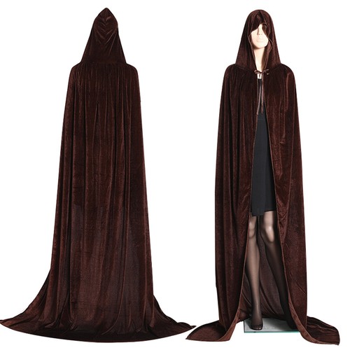 Halloween Velvet Cloak Cape Gothic Hooded Costume Vampire Cosplay Party Medieval - Picture 19 of 20